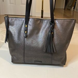 Fossil Gunmetal Metallic Grey Glitter Jayda Faux Leather Tote Shoulder Bag